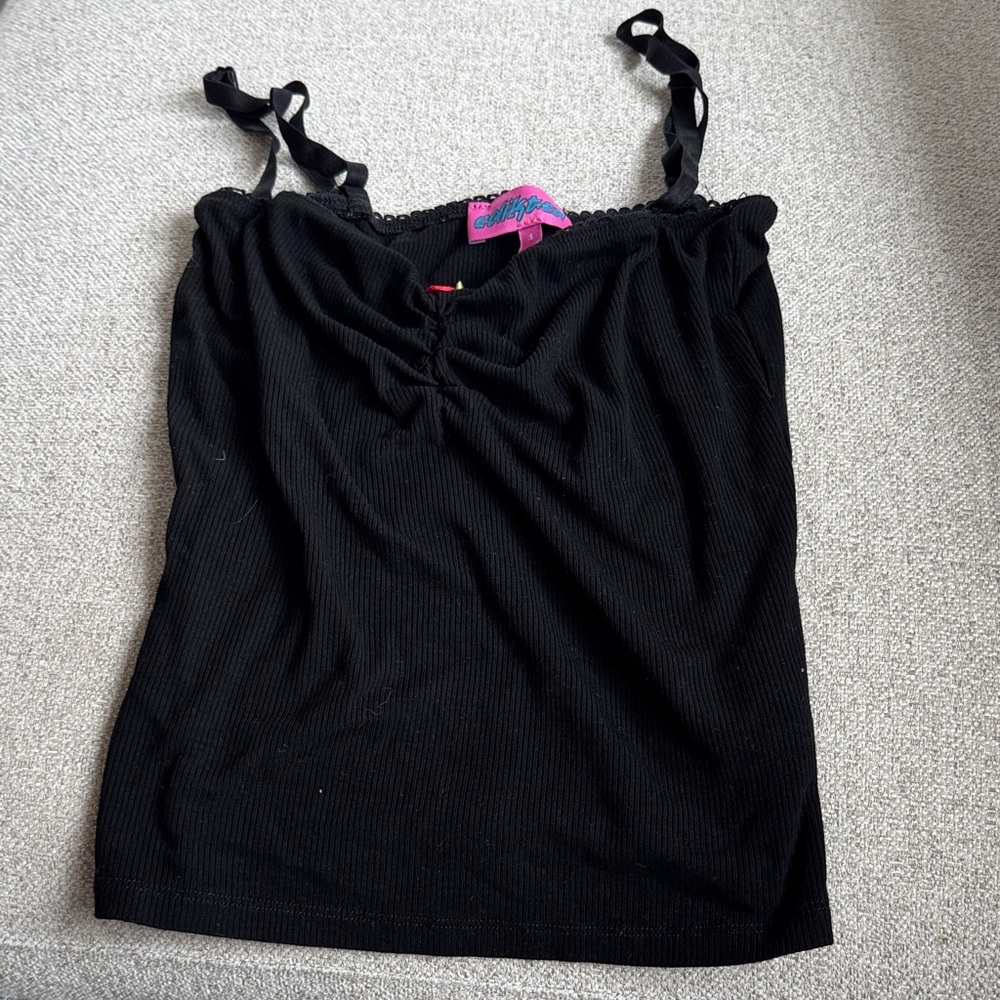 Edikted Black Ribbed Tie-Shoulder Camisole